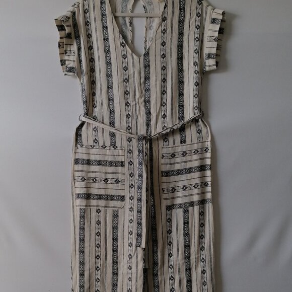 Monteau Los Angeles Womens Ivory V-Neck Cap Sleeve Front Pocket Jumpsuit Size S - Picture 1 of 7